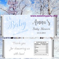 Winter Wonderland Baby Shower candy bar wrappers,(blue 4)